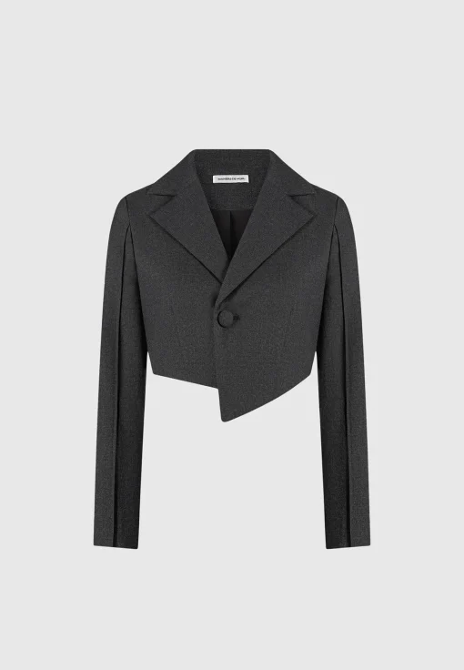 Asymmetric Tailored Cropped Blazer - Grey