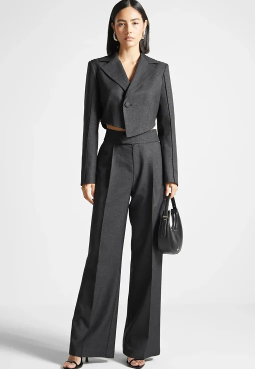 Asymmetric Tailored Cropped Blazer - Grey