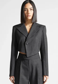 Asymmetric Tailored Cropped Blazer - Grey