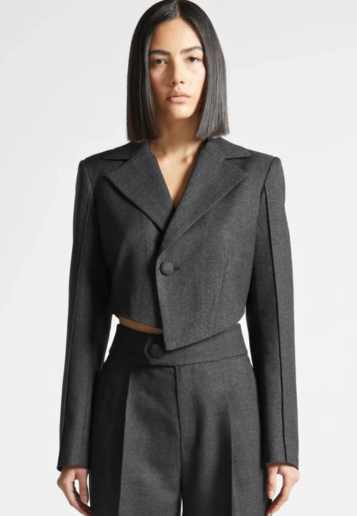 Asymmetric Tailored Cropped Blazer - Grey