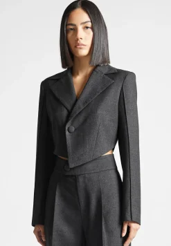 Asymmetric Tailored Cropped Blazer - Grey