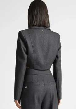 Asymmetric Tailored Cropped Blazer - Grey
