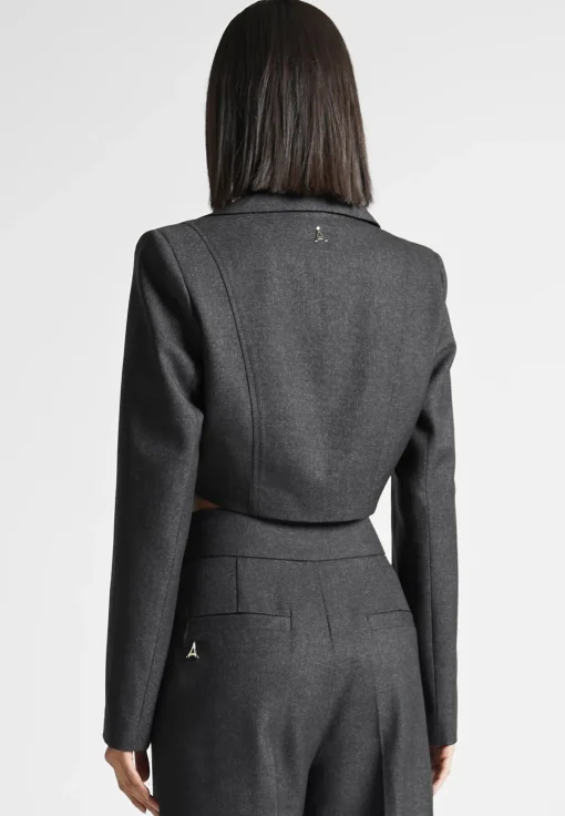Asymmetric Tailored Cropped Blazer - Grey