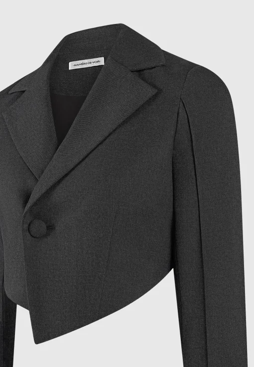 Asymmetric Tailored Cropped Blazer - Grey