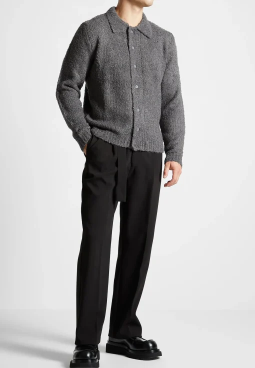 Boucle Knit Button Up Cardigan - Grey