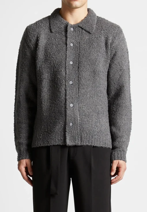 Boucle Knit Button Up Cardigan - Grey