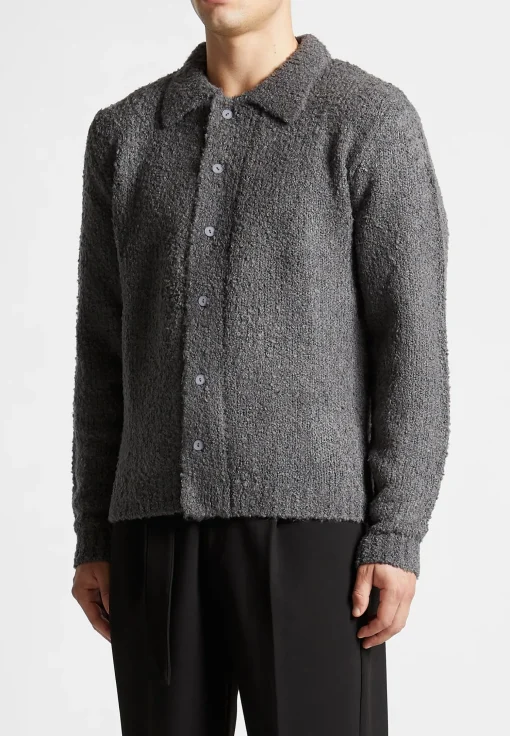 Boucle Knit Button Up Cardigan - Grey
