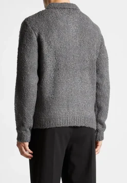 Boucle Knit Button Up Cardigan - Grey