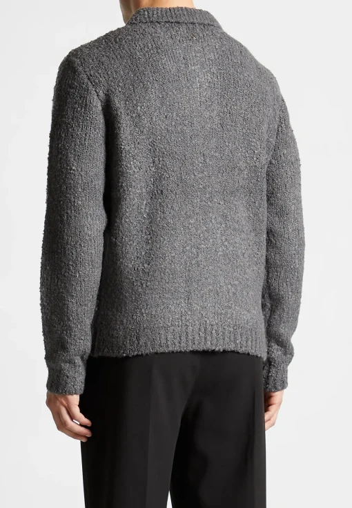 Boucle Knit Button Up Cardigan - Grey