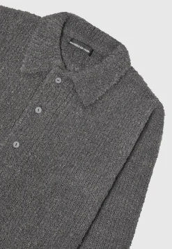 Boucle Knit Button Up Cardigan - Grey