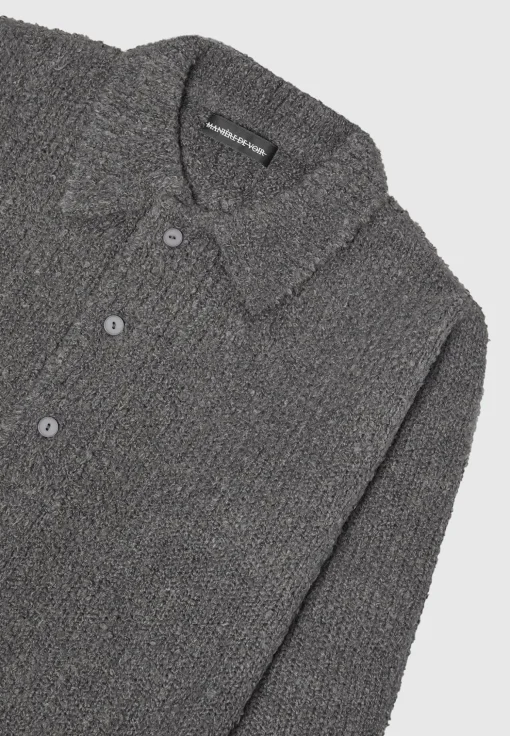 Boucle Knit Button Up Cardigan - Grey