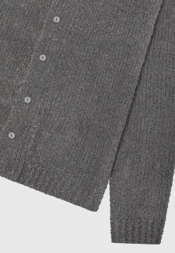 Boucle Knit Button Up Cardigan - Grey