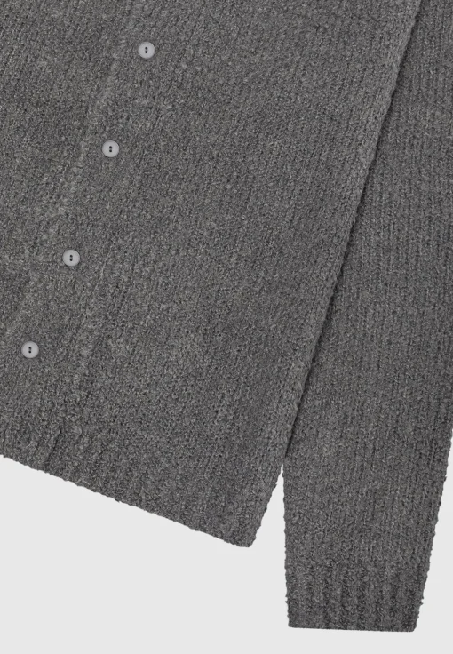 Boucle Knit Button Up Cardigan - Grey