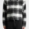 Boxy Check Jacket With Borg Collar - Black/White