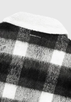 Boxy Check Jacket With Borg Collar - Black/White