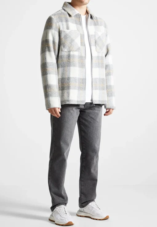 Checked Wool Shacket - Grey