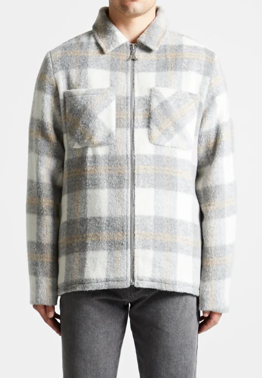 Checked Wool Shacket - Grey