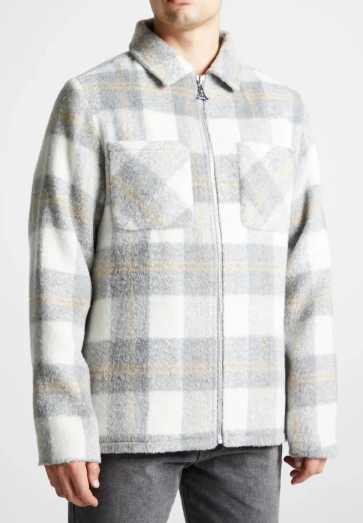 Checked Wool Shacket - Grey