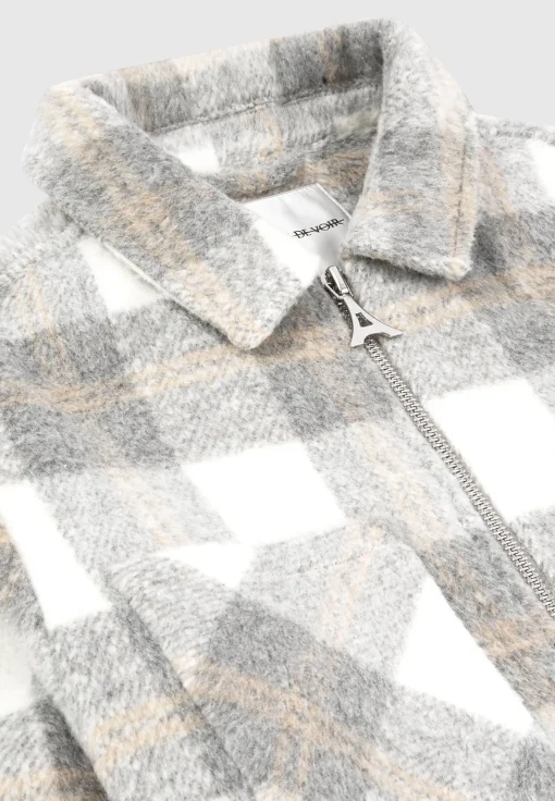 Checked Wool Shacket - Grey