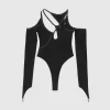 Contrast Asymmetric Bodysuit - Black