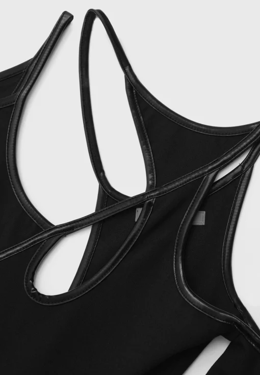 Contrast Asymmetric Bodysuit - Black