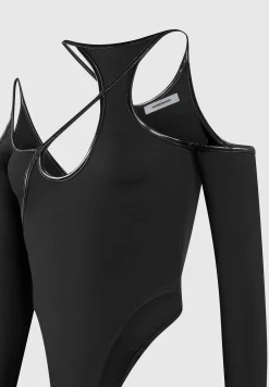 Contrast Asymmetric Bodysuit - Black