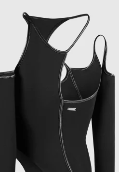Contrast Asymmetric Bodysuit - Black