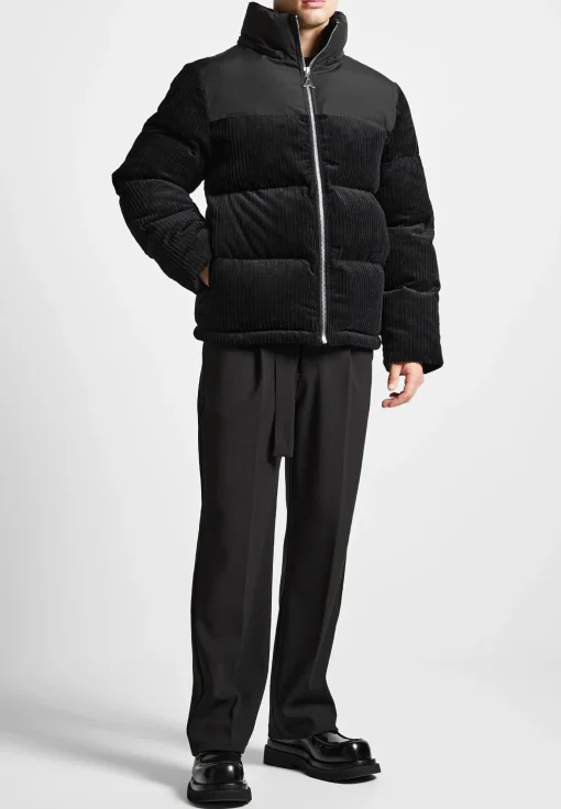 Corduroy Puffer Jacket - Black