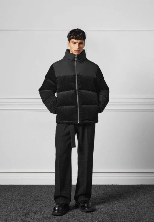 Corduroy Puffer Jacket - Black