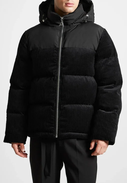 Corduroy Puffer Jacket - Black