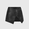 Cracked Vegan Leather Wrap Skirt - Black