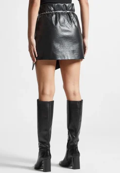 Cracked Vegan Leather Wrap Skirt - Black