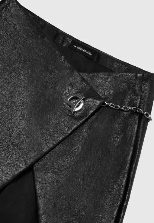 Cracked Vegan Leather Wrap Skirt - Black