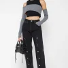 Crop Top with Knitted Overlay - Black/Grey