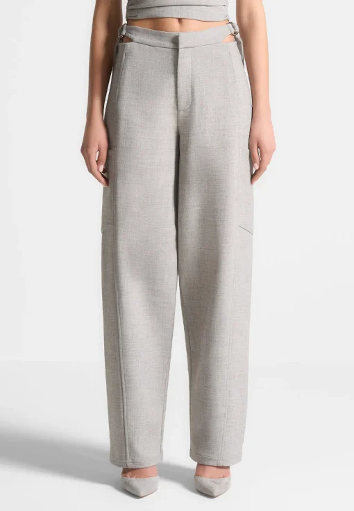 Cut Out Melange Tailored Trousers - Beige