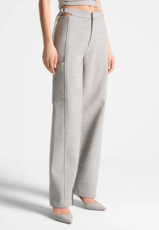Cut Out Melange Tailored Trousers - Beige