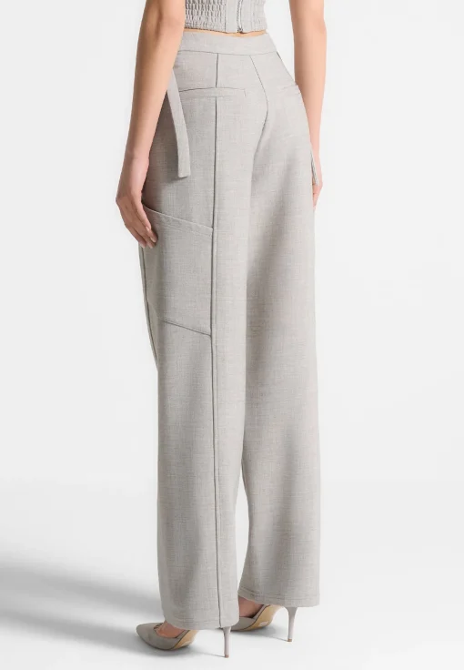 Cut Out Melange Tailored Trousers - Beige