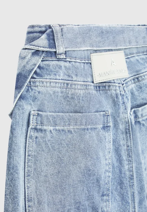 Denim Strap Cargo Jeans - Mid Blue
