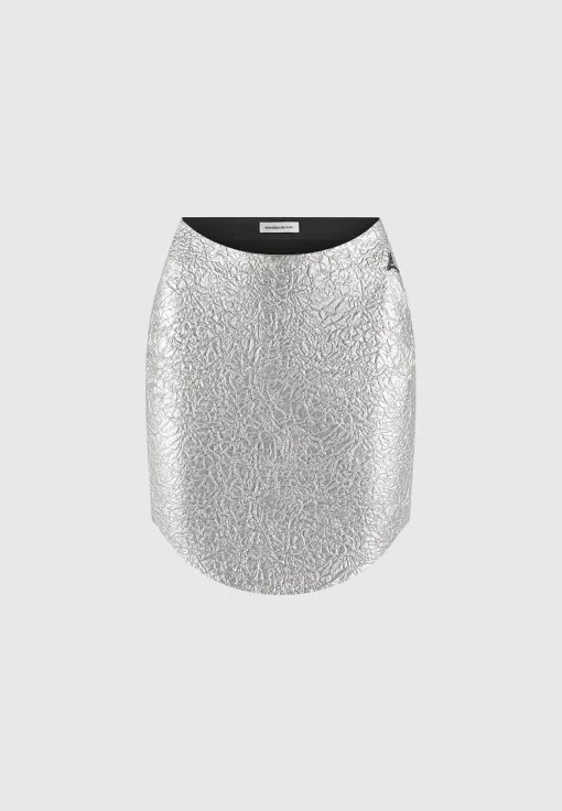 Dipped Waist Metallic Mini Skirt - Grey