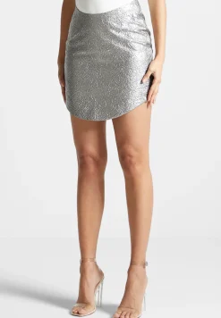 Dipped Waist Metallic Mini Skirt - Grey