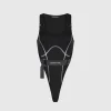 High Leg Reflective Bodysuit - Black