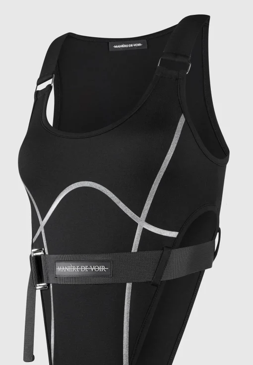High Leg Reflective Bodysuit - Black