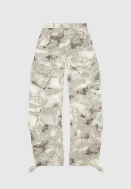 High Waisted Camo Cargo Pants - Grey