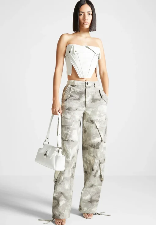 High Waisted Camo Cargo Pants - Grey