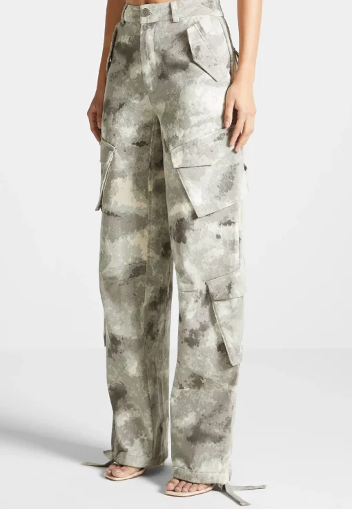 High Waisted Camo Cargo Pants - Grey