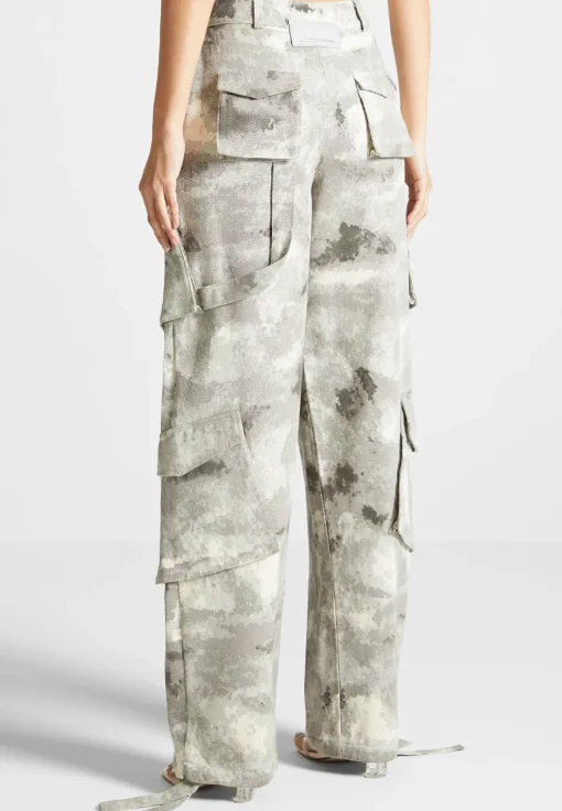 High Waisted Camo Cargo Pants - Grey