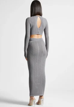 2-in-1 Long Sleeve Knitted Midaxi Dress - Grey