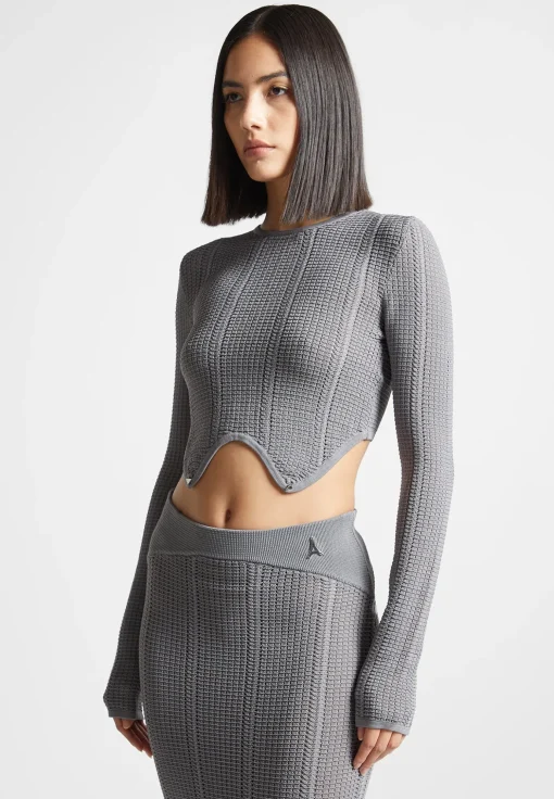 2-in-1 Long Sleeve Knitted Midaxi Dress - Grey