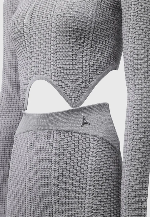 2-in-1 Long Sleeve Knitted Midaxi Dress - Grey