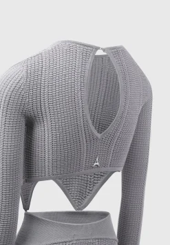2-in-1 Long Sleeve Knitted Midaxi Dress - Grey